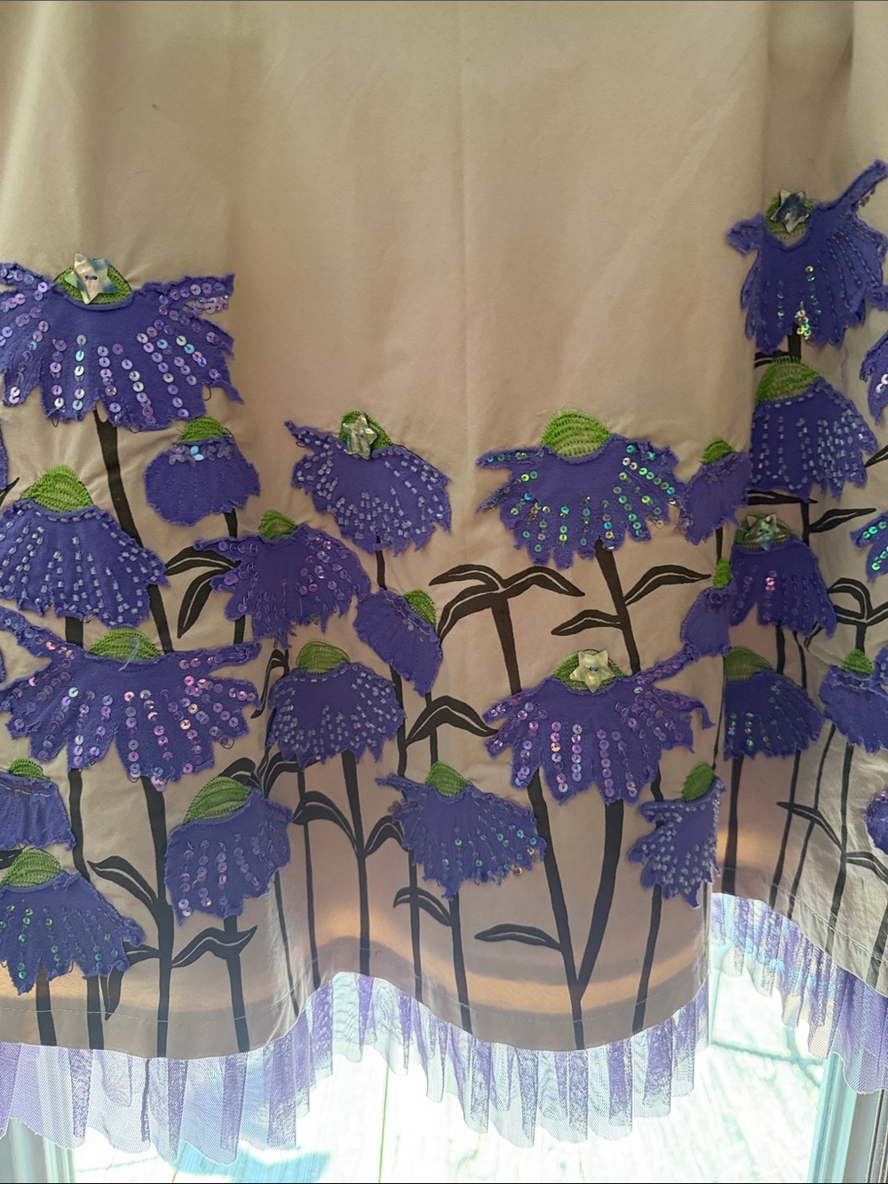 Basil + Maude Beige A-Line Skirt with Purple Floral Appliqué - Picture 9 of 14